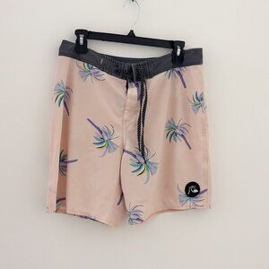 Quicksilver Highline Surfsilk Pastel Pink Patterned Swim Trunks Board Shorts 30